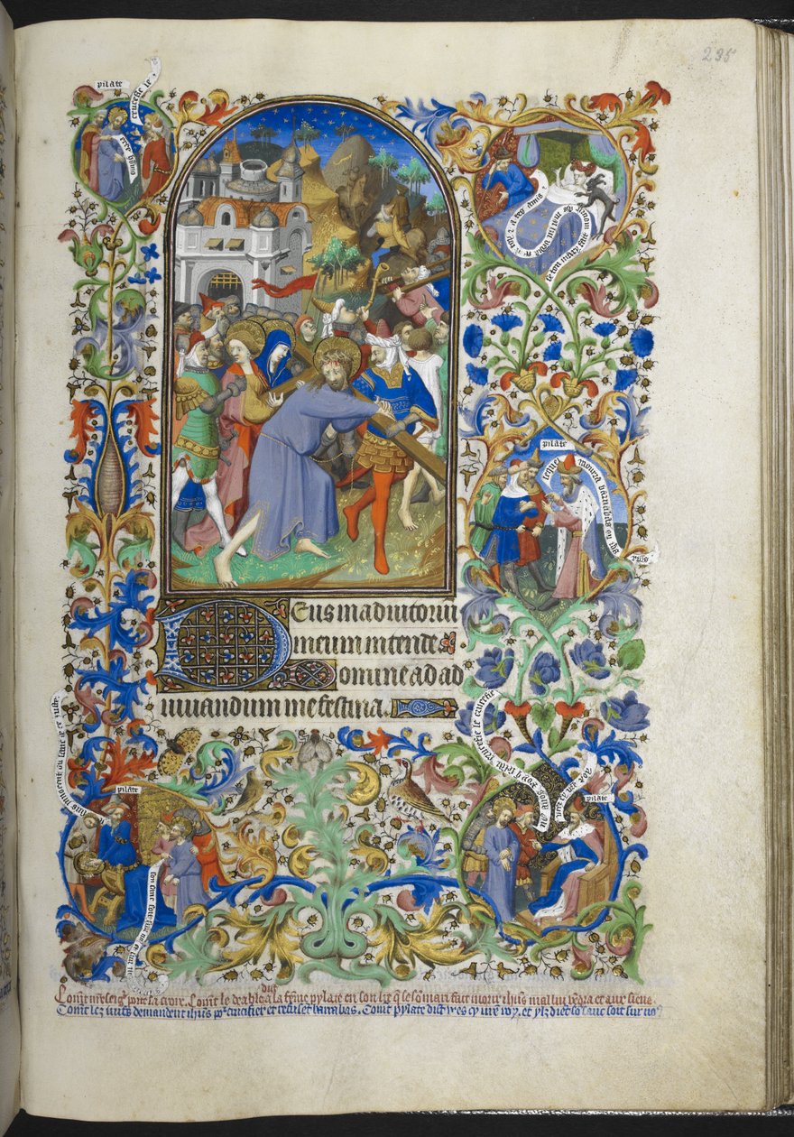 Ms 18850 f.235r, Hours of the Passion [Sext], Haçı taşıyan İsa, Book of Hours (Bedford Hours) c.1410-30 (parşömen üzerine mürekkep, renk ve altın) ekleyin by French School