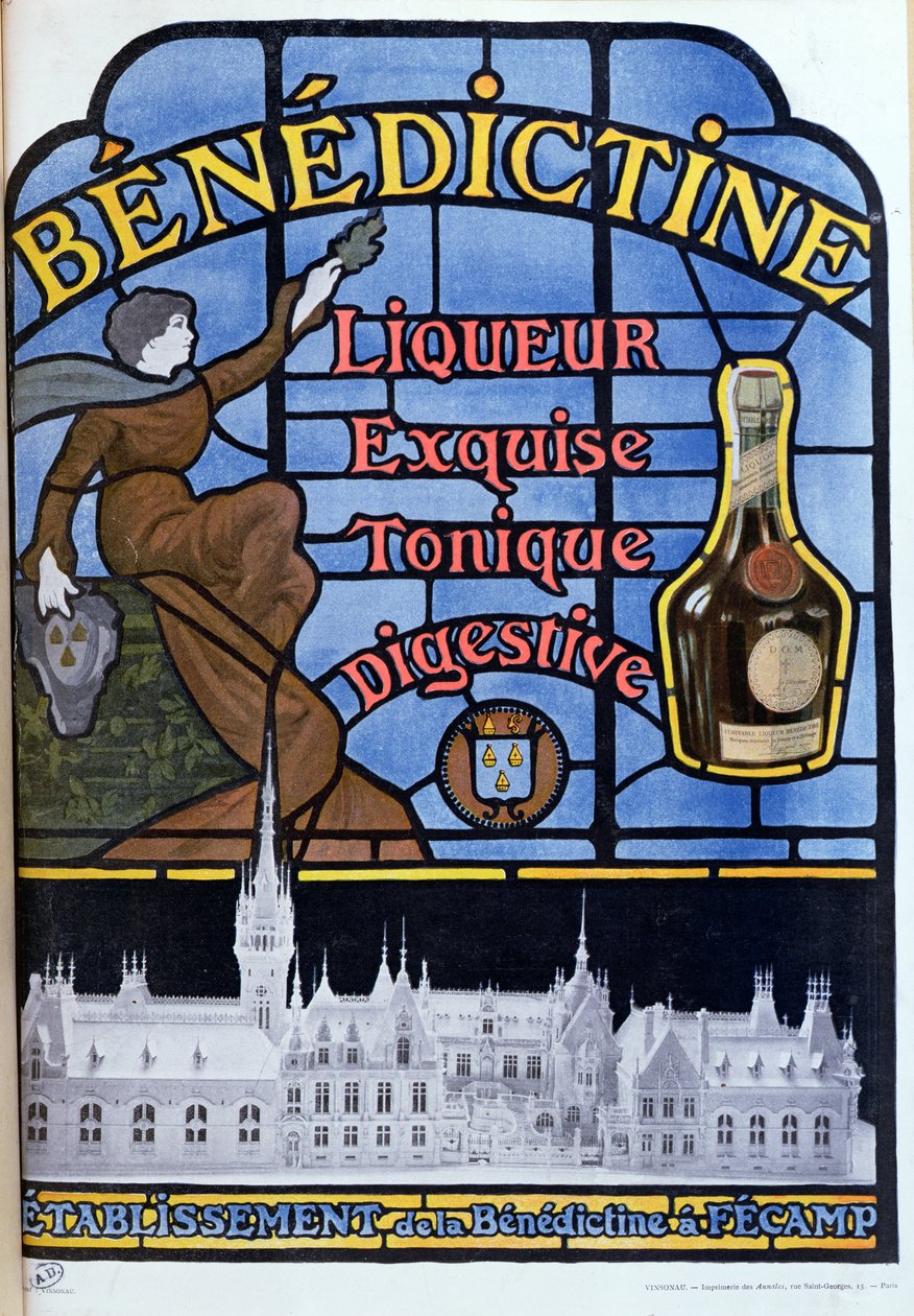 Benedictine likörü için reklam, yirminci yüzyılın başlarında by French School