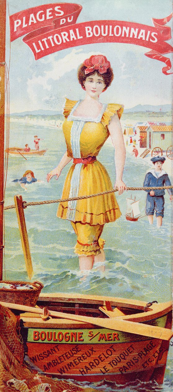 Boulogne Sahili boyunca uzanan plajlar için reklam. c.1905 by French School
