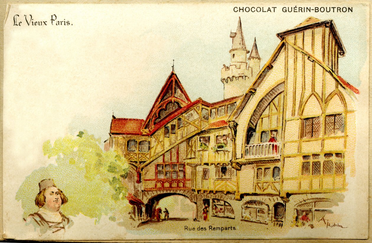 Çikolataların Reklam Kromolitografisi Guerin Boutron, The Old Paris, Rue des Remparts by French School