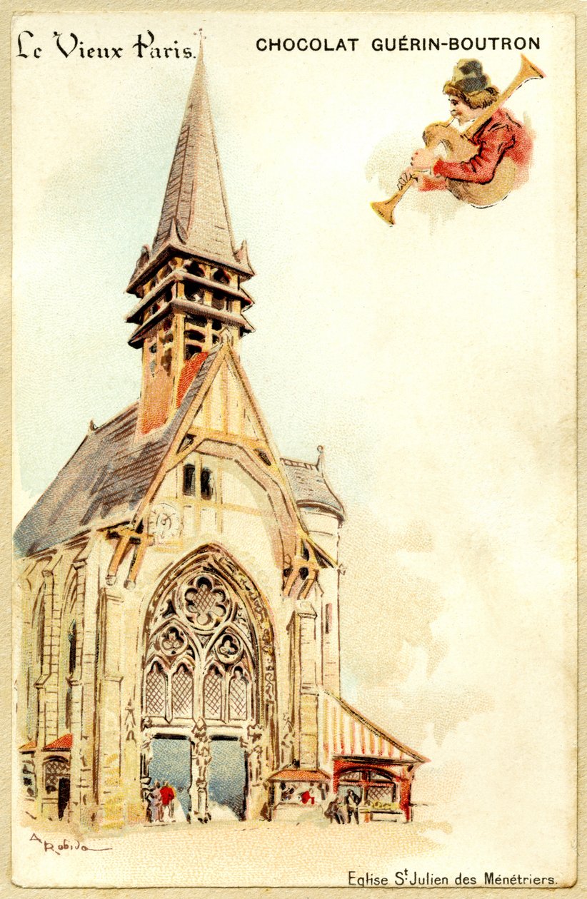 Guerin Boutron çikolatalarının reklam kromolitografisi, LE VIEUX PARIS, Saint Julien des Menetriers kilisesi by French School
