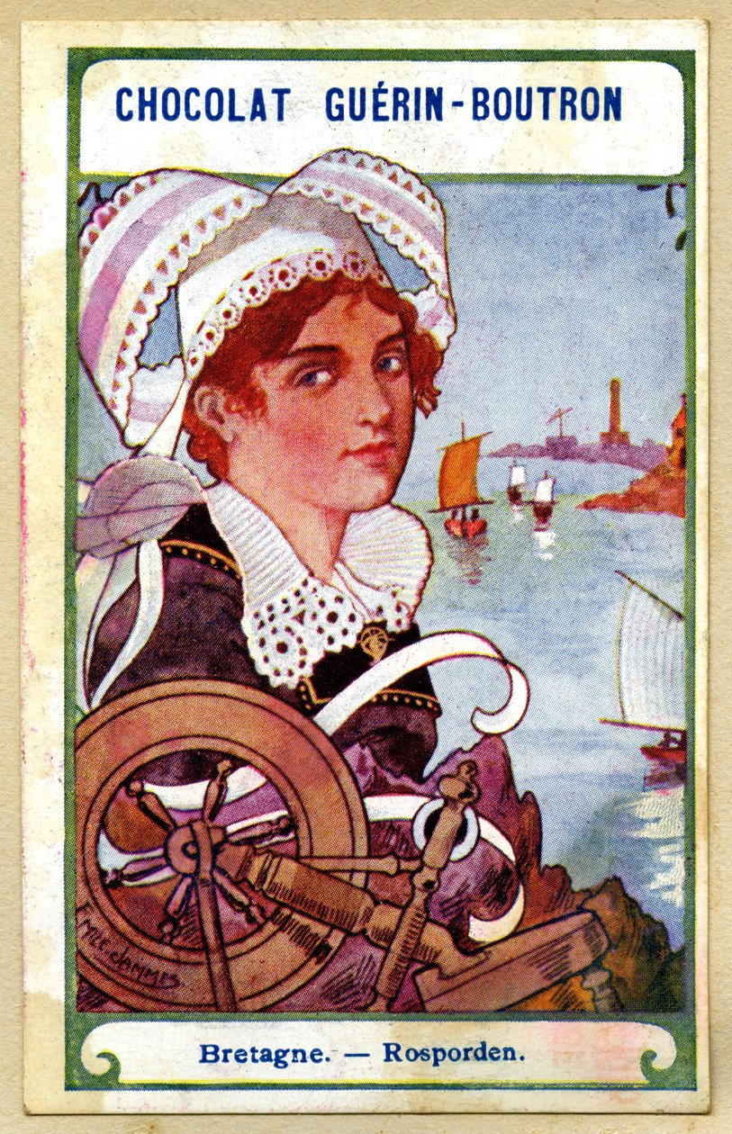 Çikolataların reklam kromolitografisi Guerin Boutron, Fransa bölgelerinin başlıkları, brittany, rosporden, illüstrasyon Emile Jammes (chromolithograph) by French School