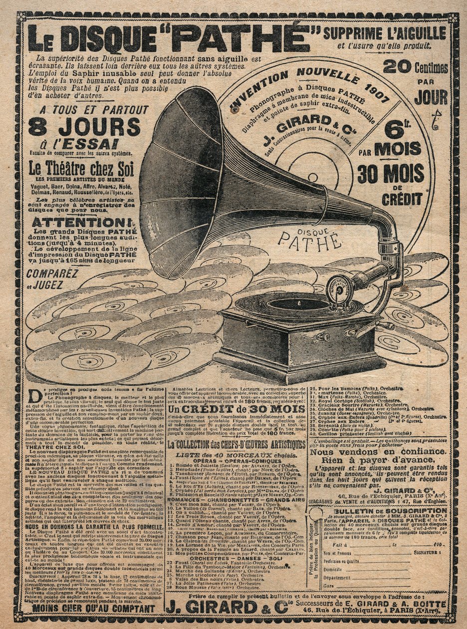 Fonografların reklamı “” Pathe”” 1907 - Le disque pathe - by French School