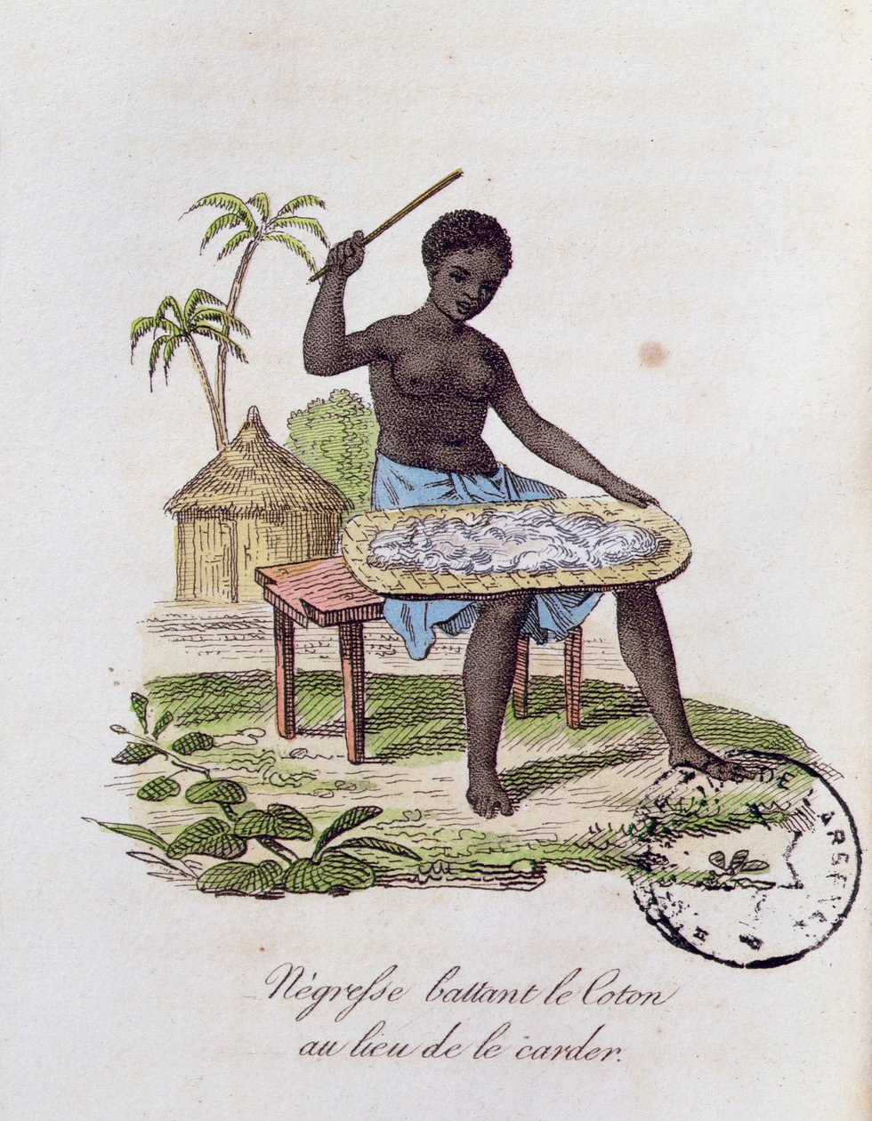Afrikalı kadın pamuğu dövüyor by French School