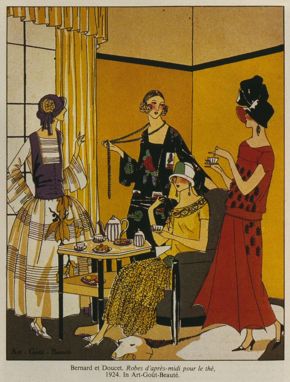 Çay için ikindi elbiseleri, Art Gout Beaute dergisinden moda tabağı, 1924 by French School