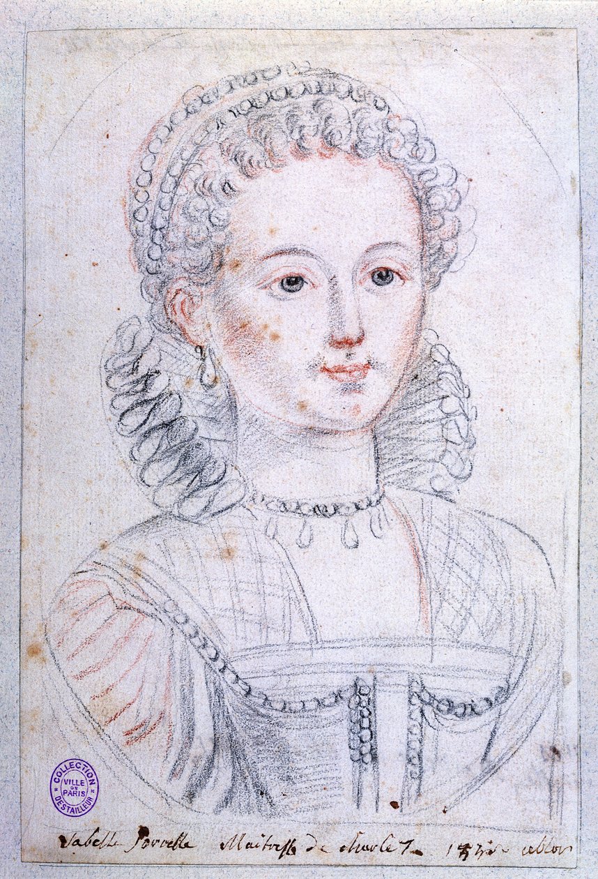 Agnes Sorel (c.1422-50) (kağıt üzerine kurşun kalem ve pastel boya) by French School