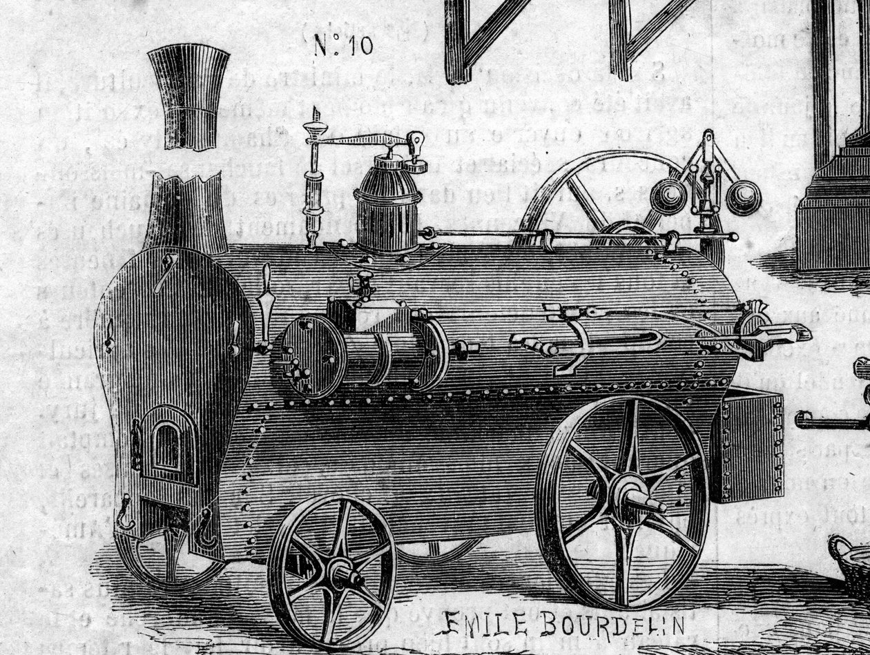 Tarım makinesi: 1860 yılında Paris tarım yarışmasında sunulan bir lokomotif. 7 Temmuz 1860 tarihli “” Le Monde Illustré” n°169