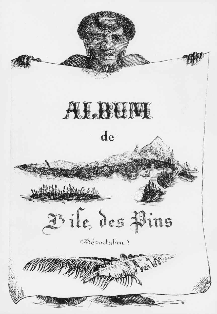 Pines Adası albümü, Yeni Kaledonya, sınır dışı etme, ön kapak resmi, 1877 (bw litho) by French School