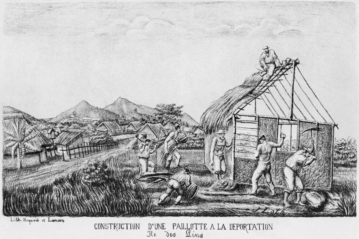 Isle of Pines albümü, sınır dışı edilenlerin samandan bir kulübe inşası, 1878-79 by French School