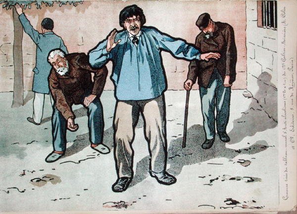 Yoksullar evinde alkolikler, alkolizmin tehlikeleri üzerine Dr Galtier-Boissiere duvar resminden bir detayın kopyası, 19. yüzyıl sonu (renkli taş) by French School