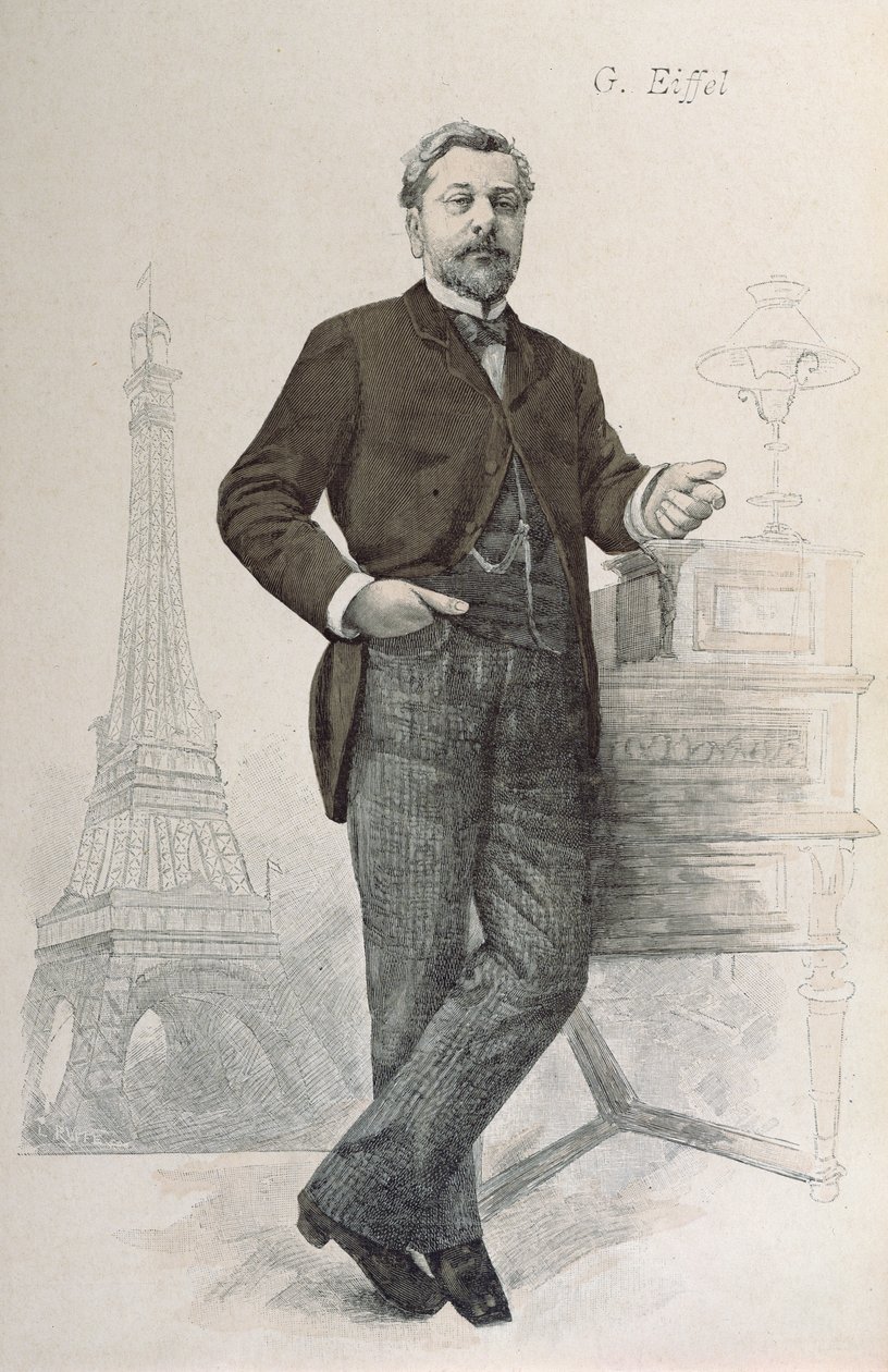 Alexandre Gustave Eiffel, masasının yanında Tour Eiffel