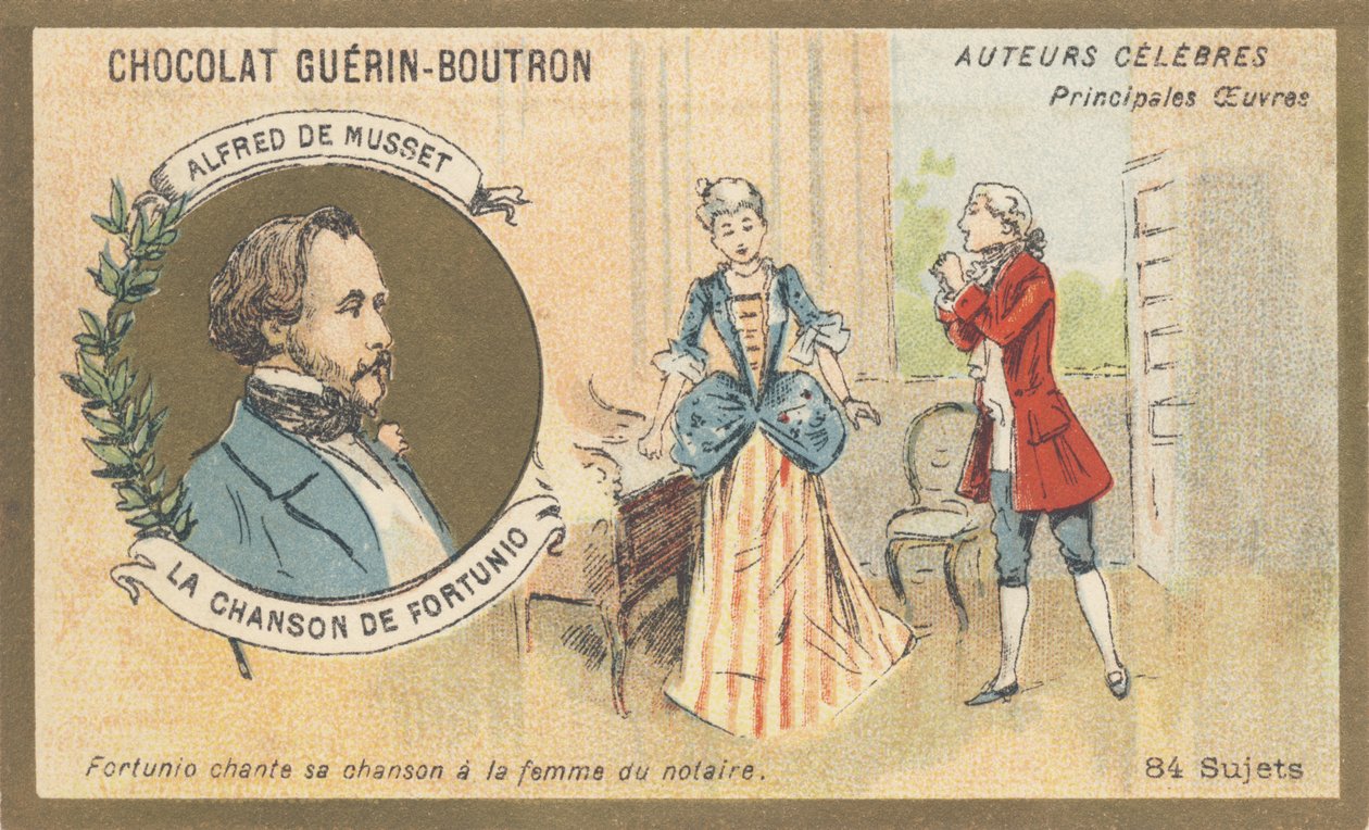 Alfred de Musset (1810-1857), Romantik dönemin Fransız yazarı, “Chanson de Fortunio”nun yazarı, şiir (1852) by French School