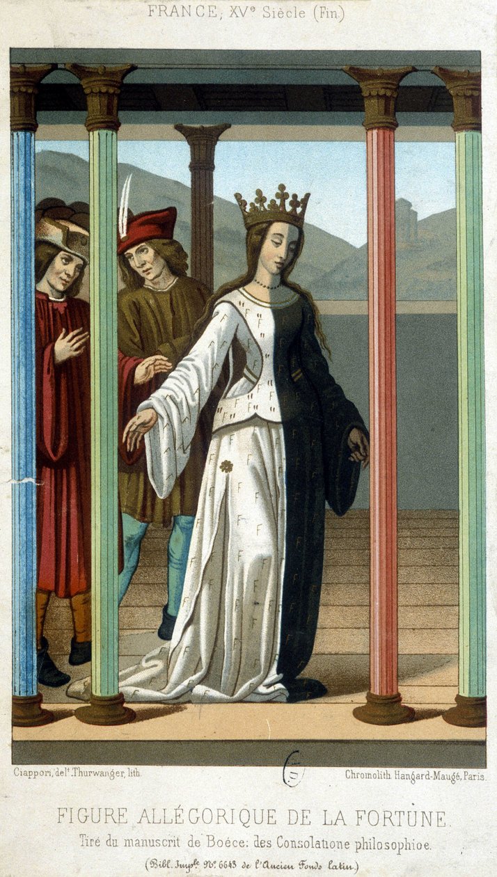 Alegorik Fortune figürü - 15. yüzyılın sonlarında Boethius “” Felsefi teselliler” in el yazmasından by French School
