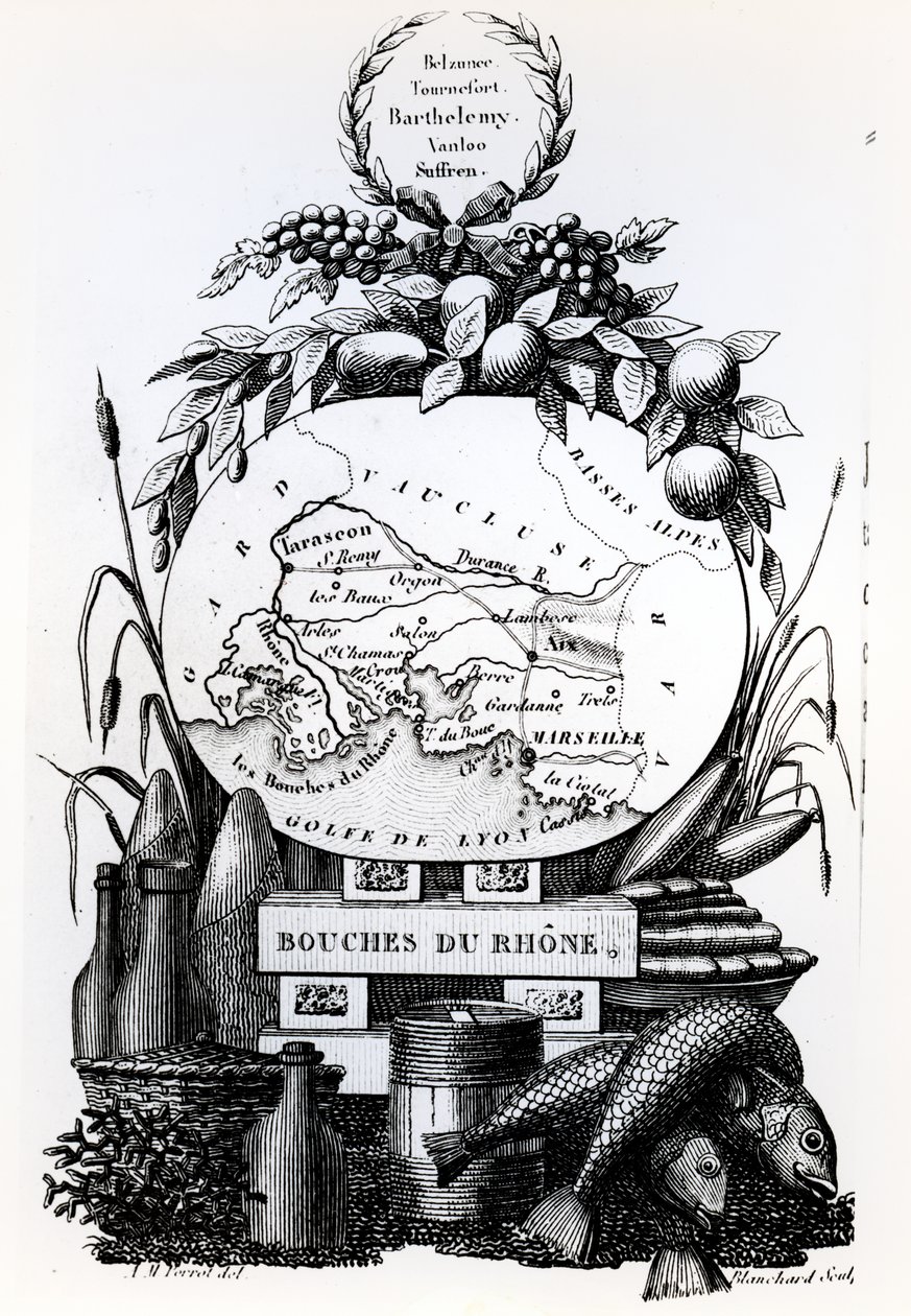Bouches-du-Rhone bölümünün alegorik haritası, c.1830 by French School
