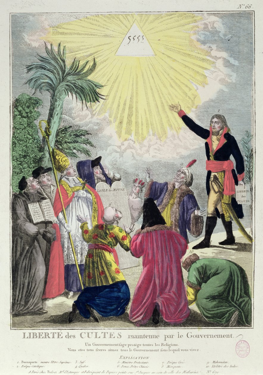 Napolyon Bonapart (1769-1821) ve Papa Pius VII (1742-1823) 1801 arasındaki Konkordato Alegorisi (ayrıca bkz. 175951) by French School