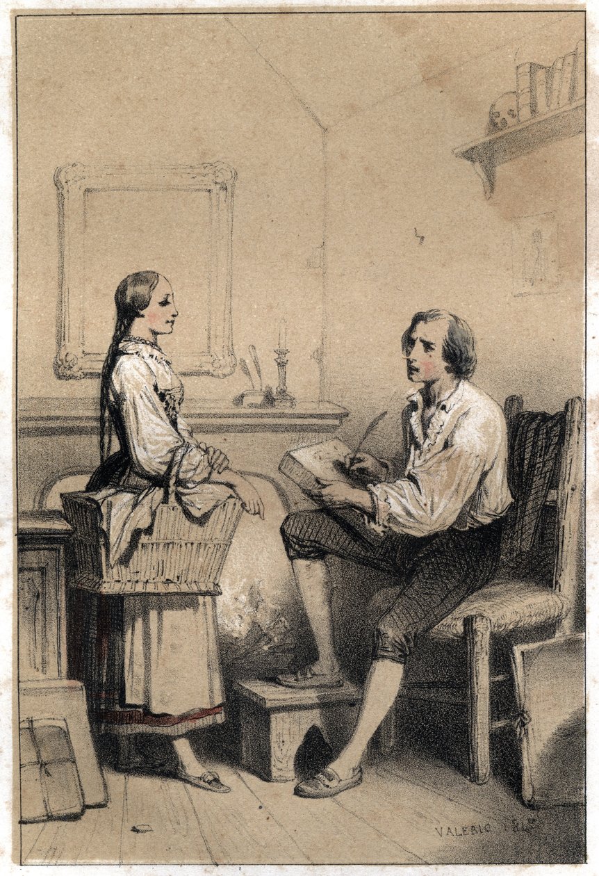Çek şair ve oymacı olan Alois Senefelder (veya Aloysius veya Aloys) veya Johann Nepomuk Franz Aloys (1771-1834), her şeyi alevlere atmasına neden olan bir öfke ve umutsuzluk anında bir yaprak kağıtsız kalır, yazdı çamaşır notu by French School