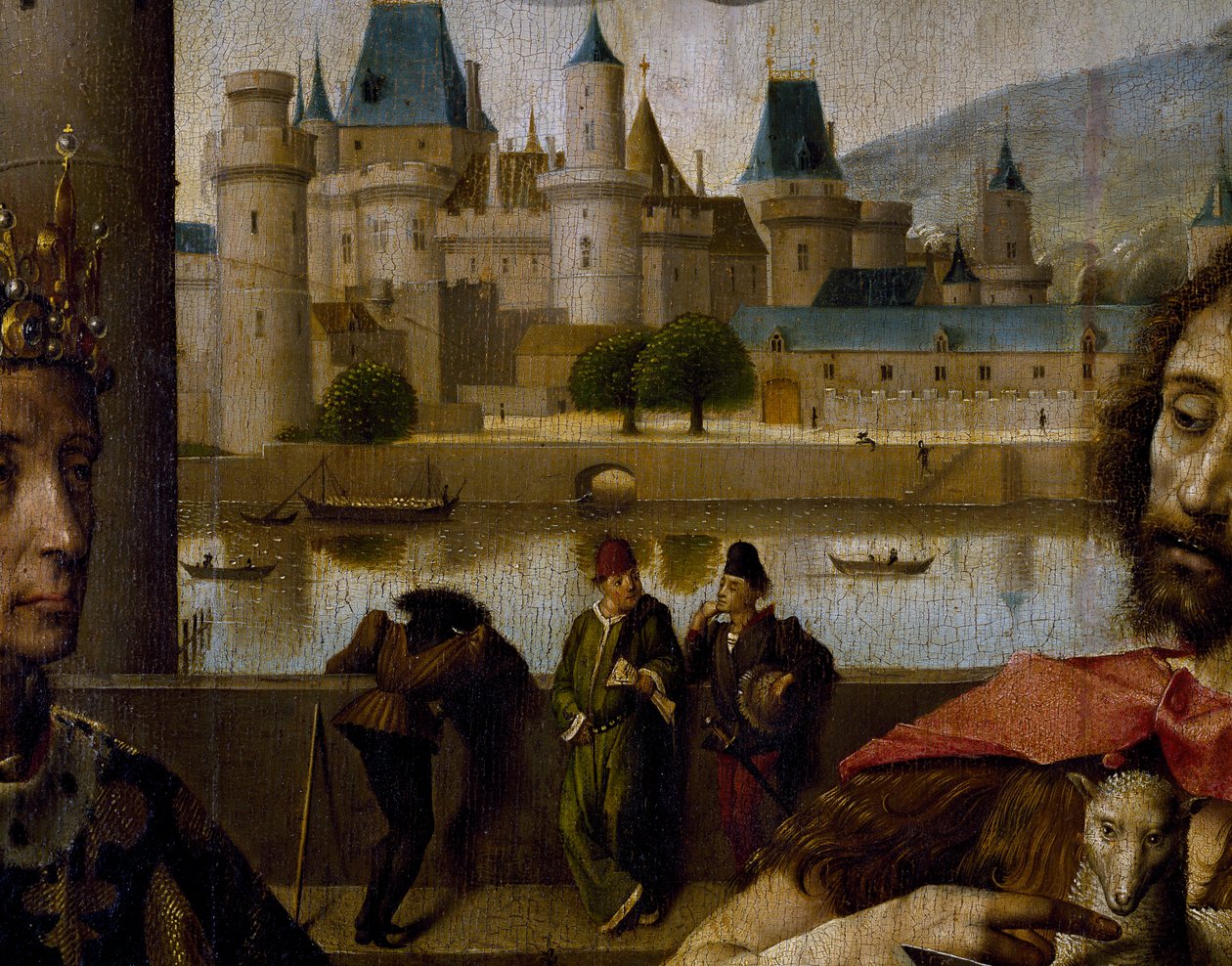 Paris Parlamentosu Altarpiece, Louvre ve Seine detay by French School