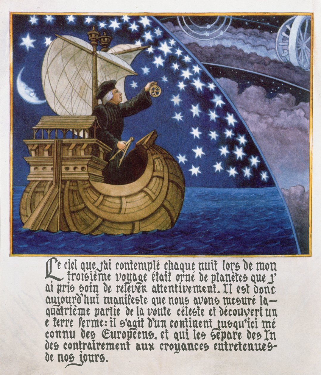 Amerigo Vespucci 3. yolculuğunda yıldızların arasında seyrediyor by French School
