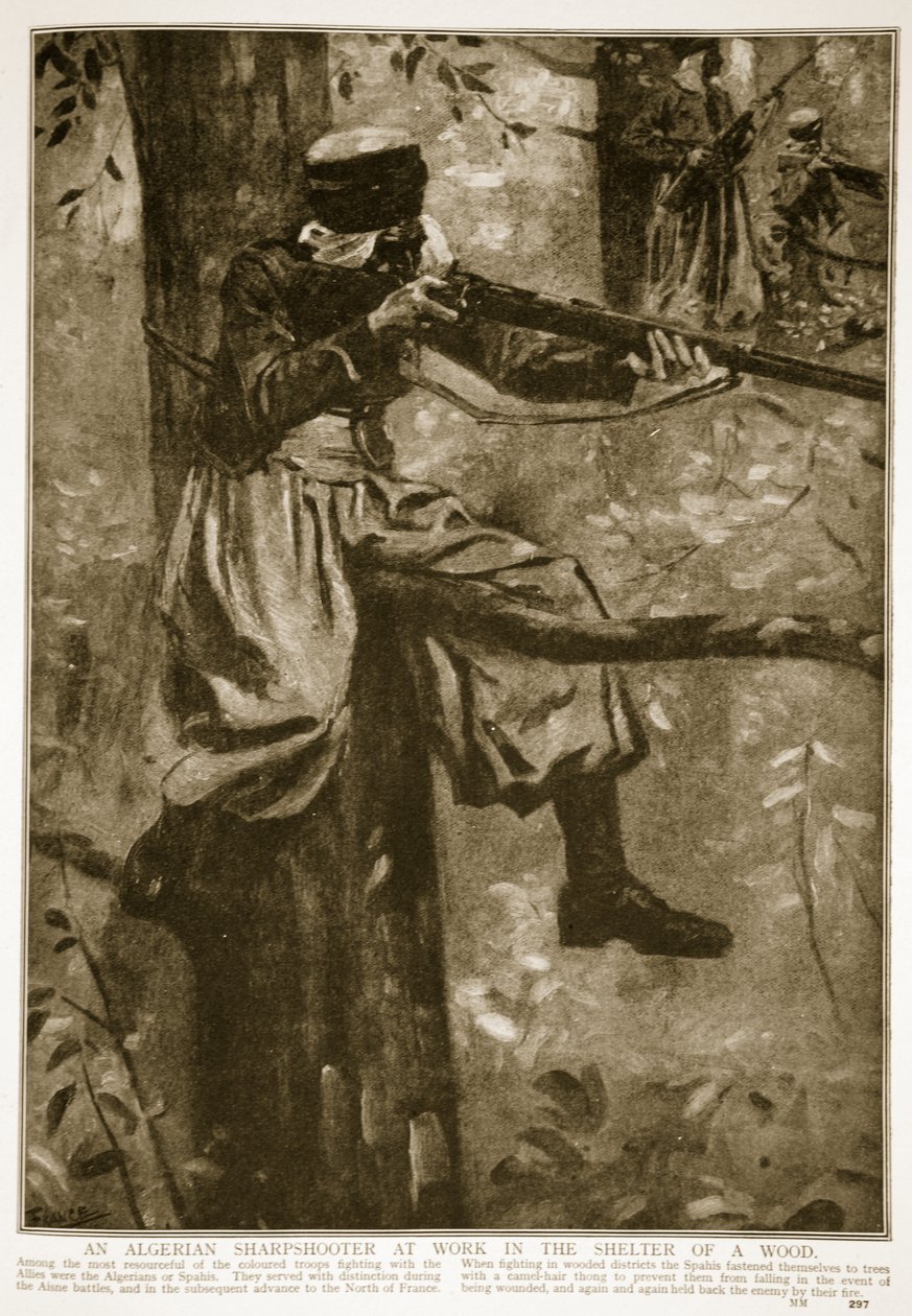 Cezayirli bir Keskin Nişancı, bir ormanın sığınağında iş başında, 1914-19 by French School