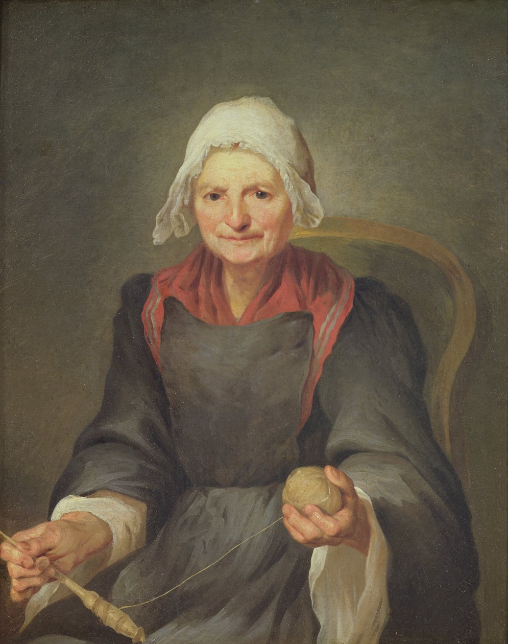İplik Eden Yaşlı Bir Kadın by French School