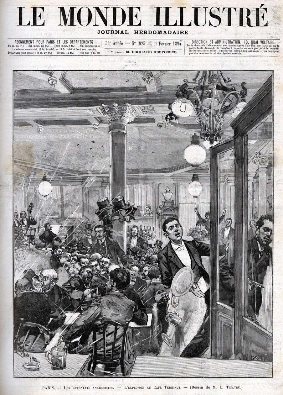 Şubat 1894'te Paris'te anarşist saldırılar. Terminus Cafe'deki patlama. 17 Şubat “Resimli Dünya” by French School