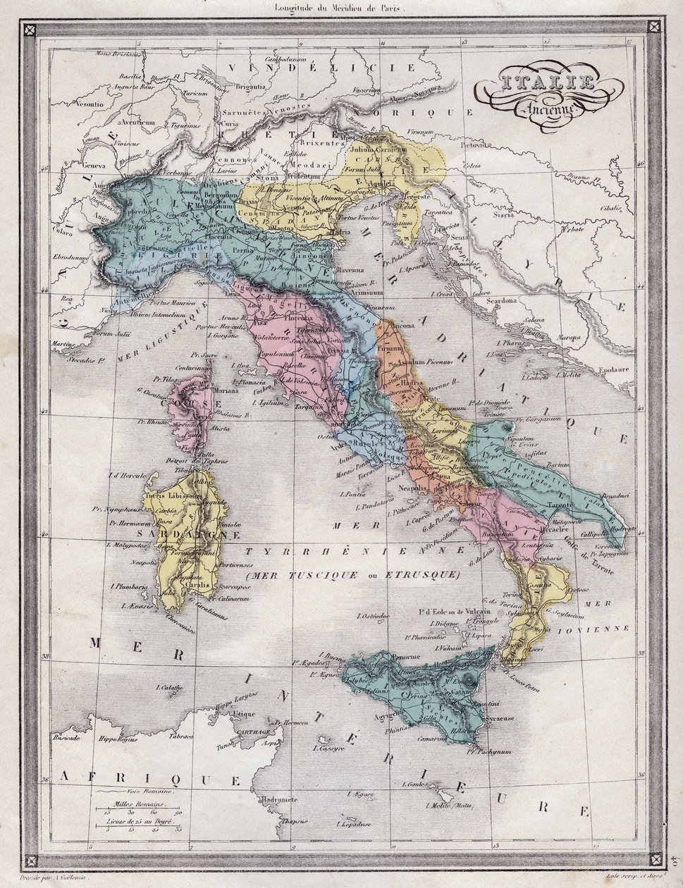 Antik İtalya - Vuillemin tarafından hazırlanan “” Yerleşik Okullar için Eski ve Modern Coğrafya Evrensel Atlası”ndan çıkarılan plaka - yaklaşık. 1845 by French School