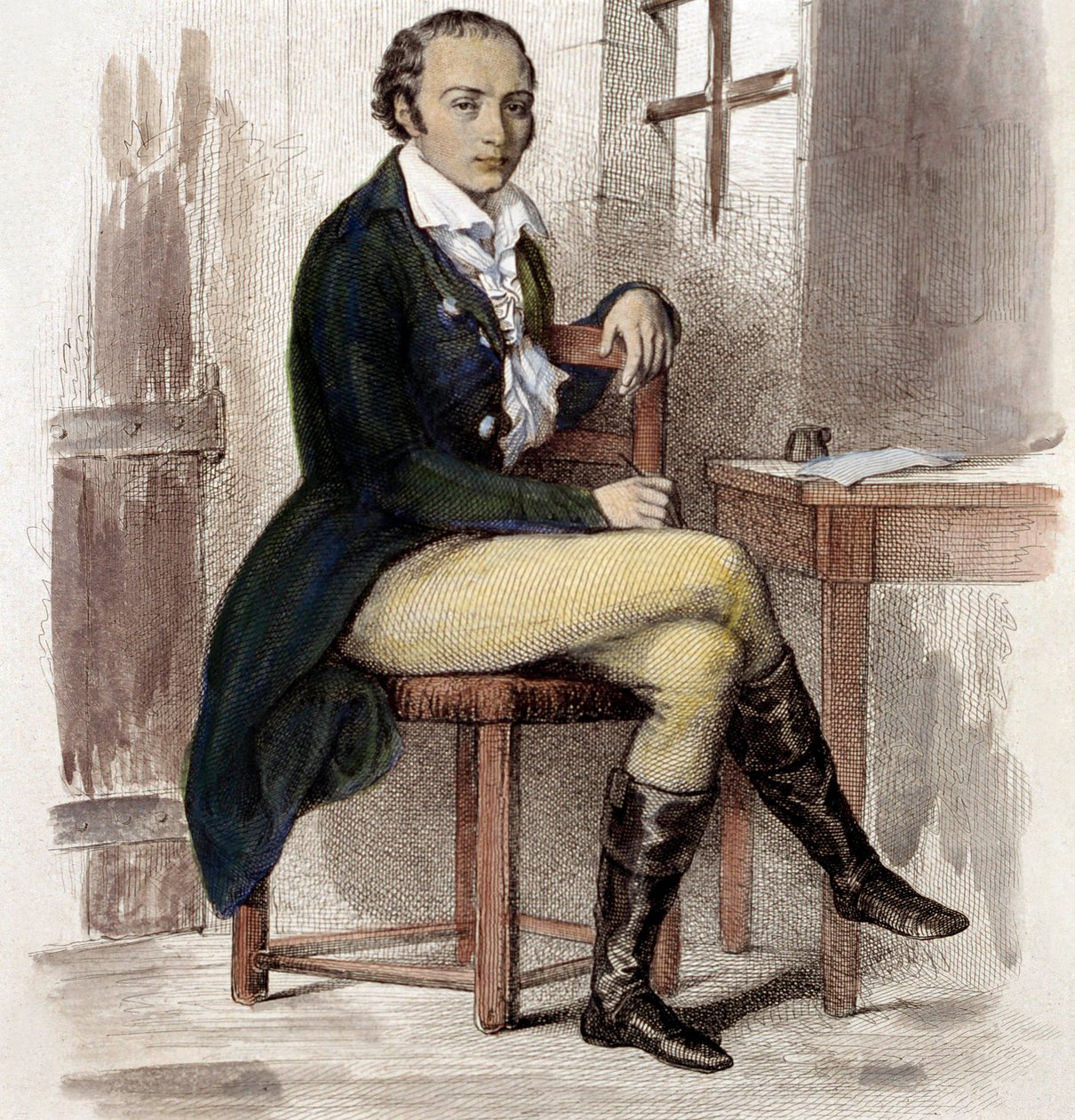 Andre Chenier (renkli gravür) by French School