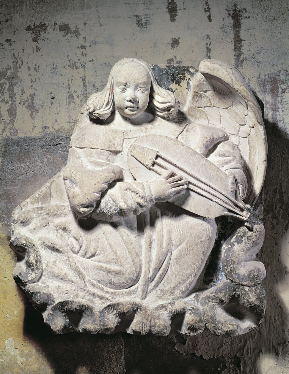 Yaylı bir enstrüman çalan Angel Müzisyen (kısma) by French School