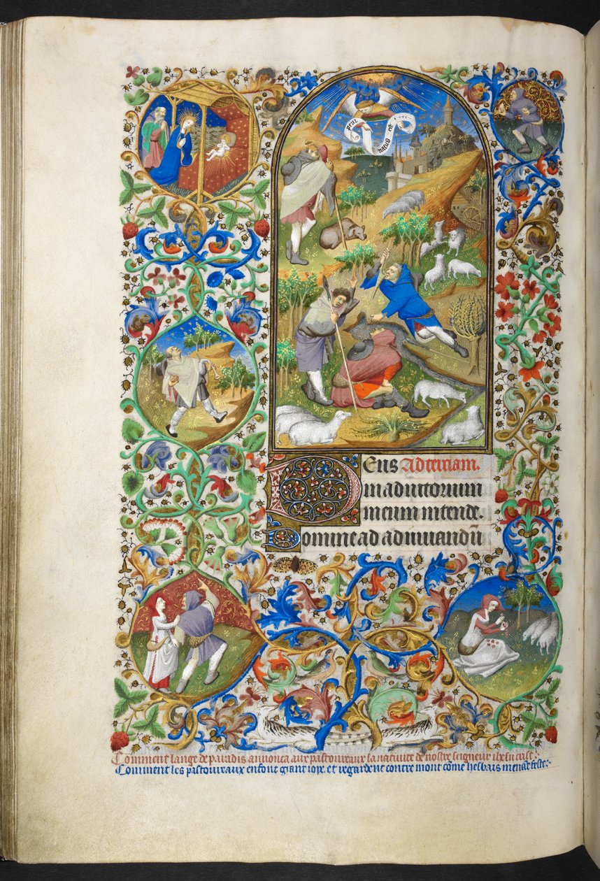 Çobanlara Duyuru, Ekleyin Bayan 18850 f.70v Saat Kitabı (The Bedford Hours) c.1410-30 (parşömen üzerine mürekkep, renkli ve altın) by French School