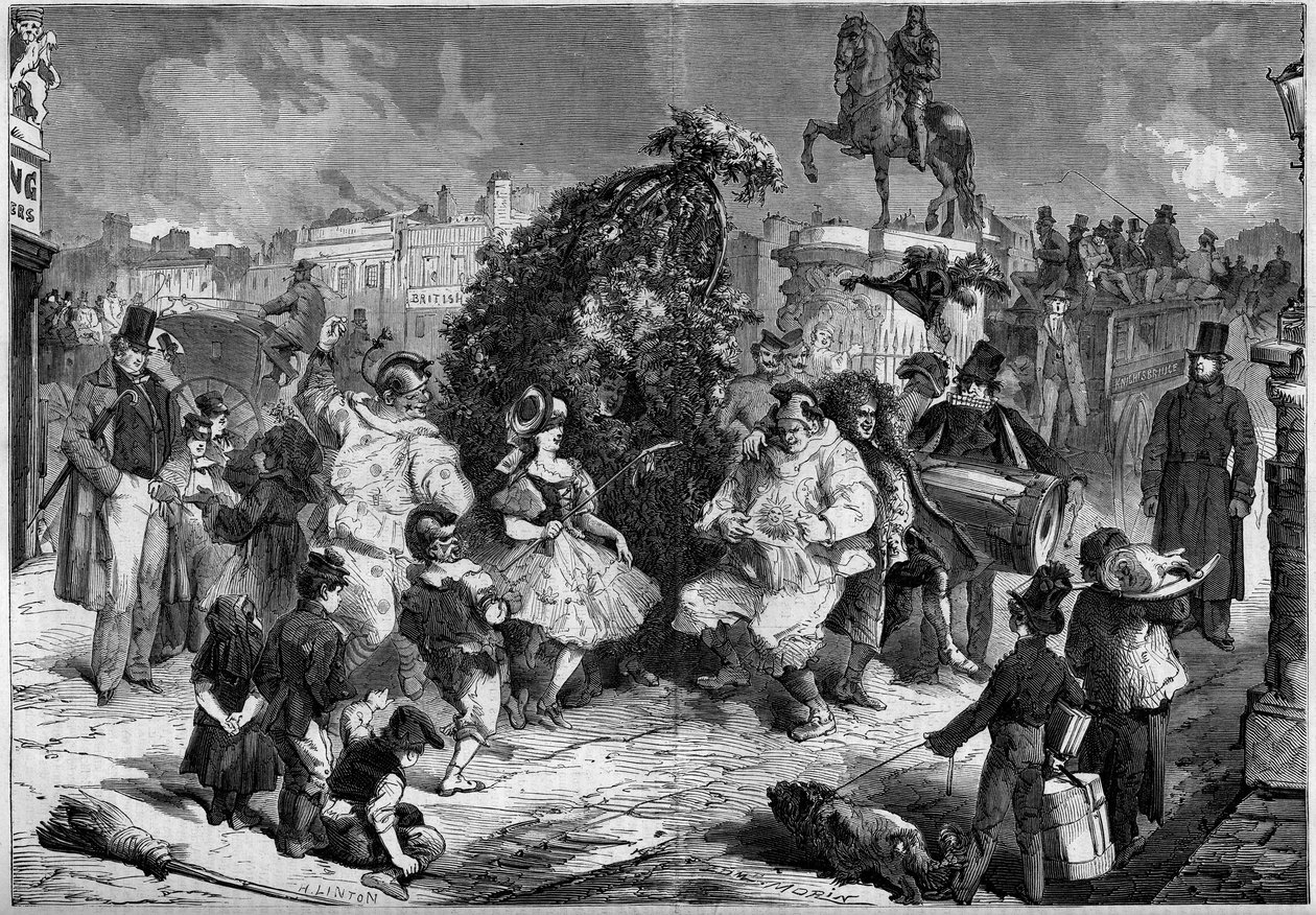 Londra sokaklarında küçük bacaların yıllık şöleni, İngiltere, Mayıs 1860. Baharın gelişini kutlayan dans sırasında, bir çocuk seyircilerle bir kuyruğa girer; 12 Mayıs 1860 tarihli “Le Monde Illustré” n°160