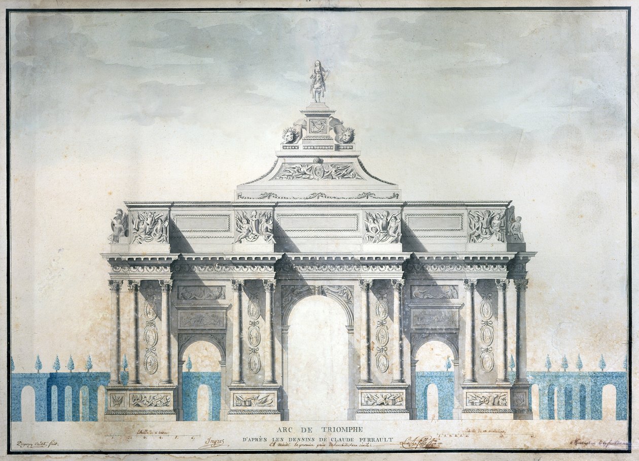 Arc de Triomphe, c.1810 (kağıt üzerinde kalem ve mürekkepli wc) by French School