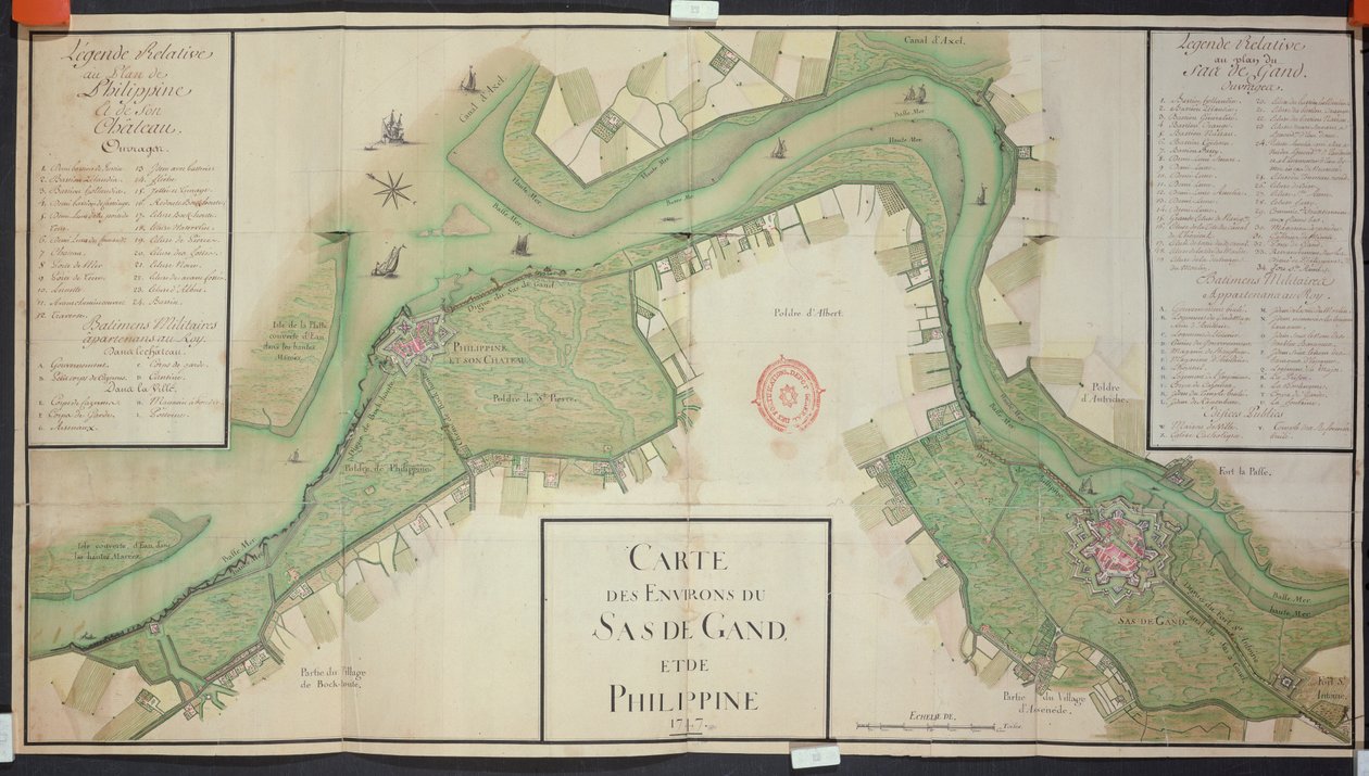 Sas van Gent ve Filipin çevresi, Hollanda, 1747 (kağıt üzerinde kalem, mürekkep ve wc) by French School