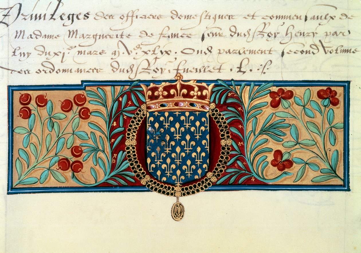 Armes de France (Saint Michel Nişanı (Saint Michel) kolyesi ile çevrili ve kraliyet tacı ile örtülü) by French School