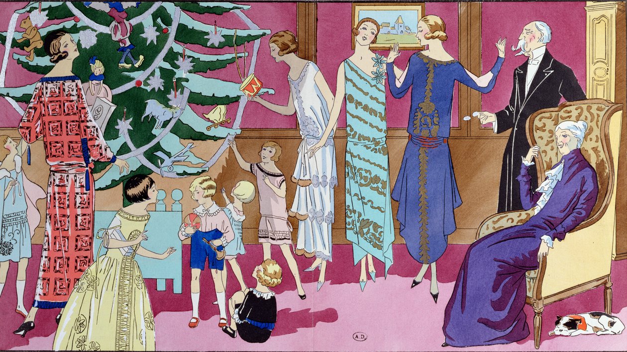 Noel Ağacının Etrafında, Art Gout Beaute dergisinden moda levhası, Aralık 1923 by French School