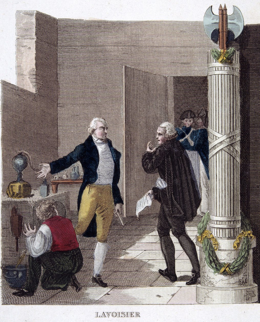 Lavoisier'nin laboratuvarında tutuklanması. by French School