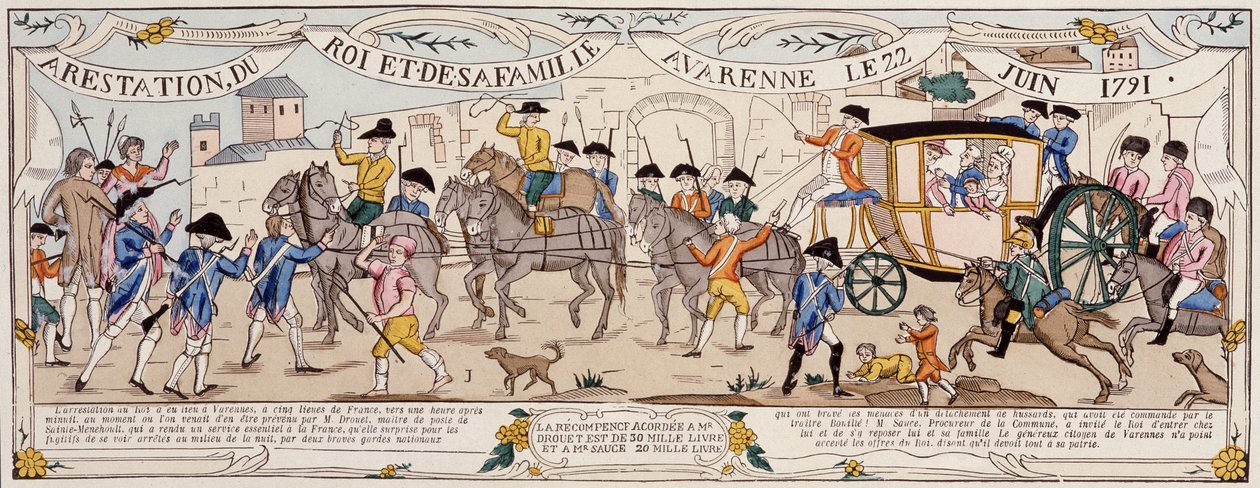 22 Haziran 1791'de Varennes'de kral ve ailesinin tutuklanması by French School