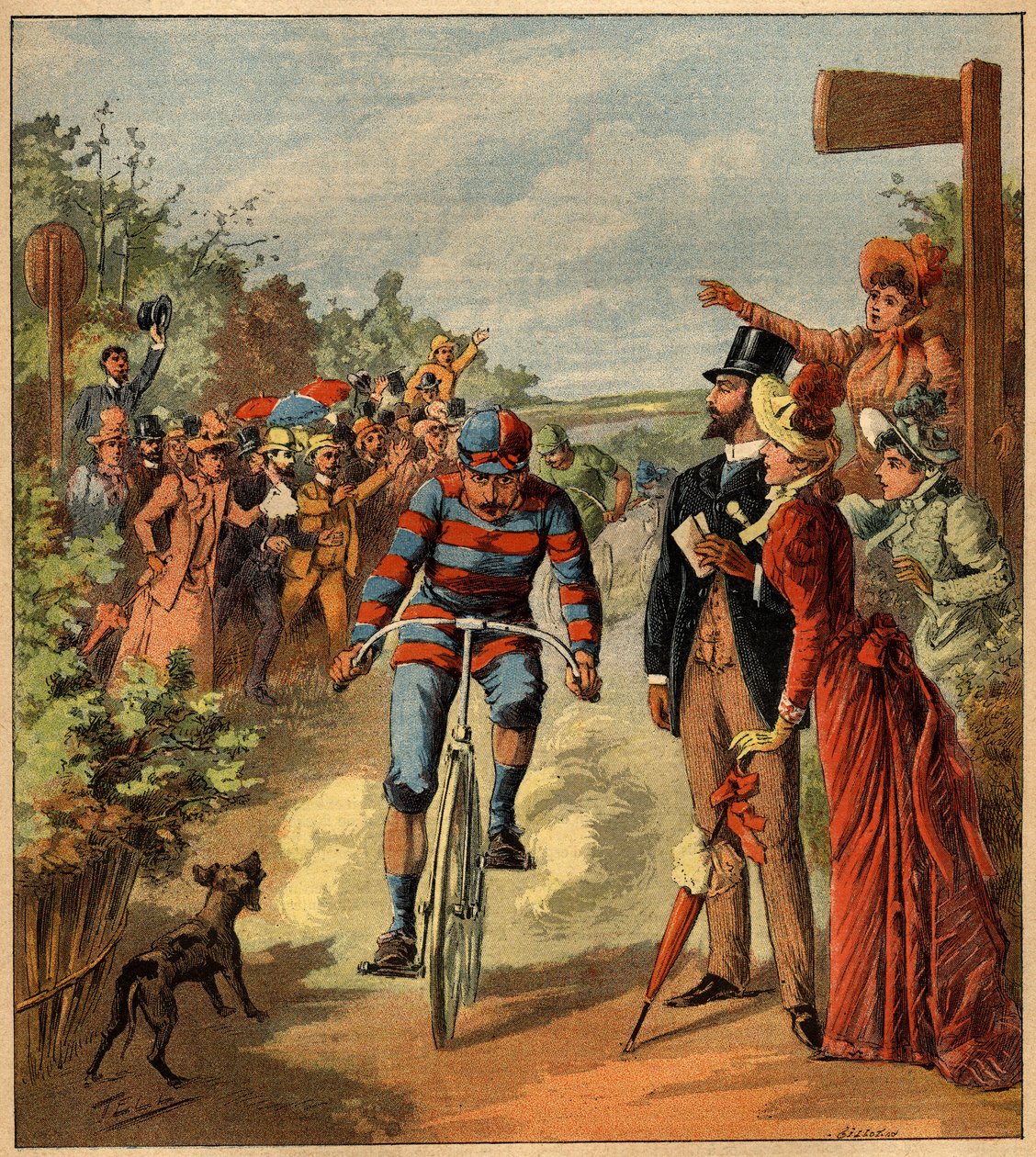 Fransız kırsalında bir bisiklet yarışının gelişi. 19 Mayıs 1892 tarihli “La Terre Illustree” n°81