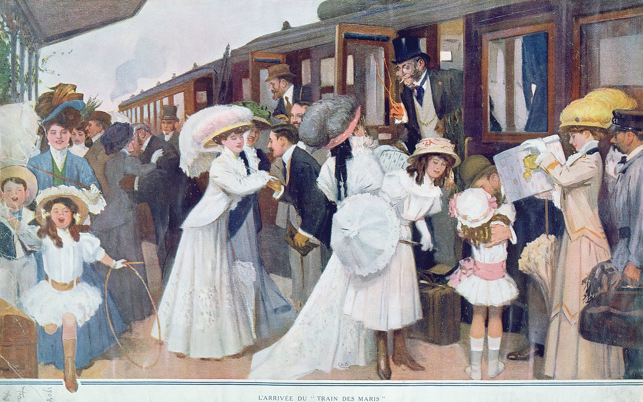 Kocaların trenle gelişi, 1908 by French School