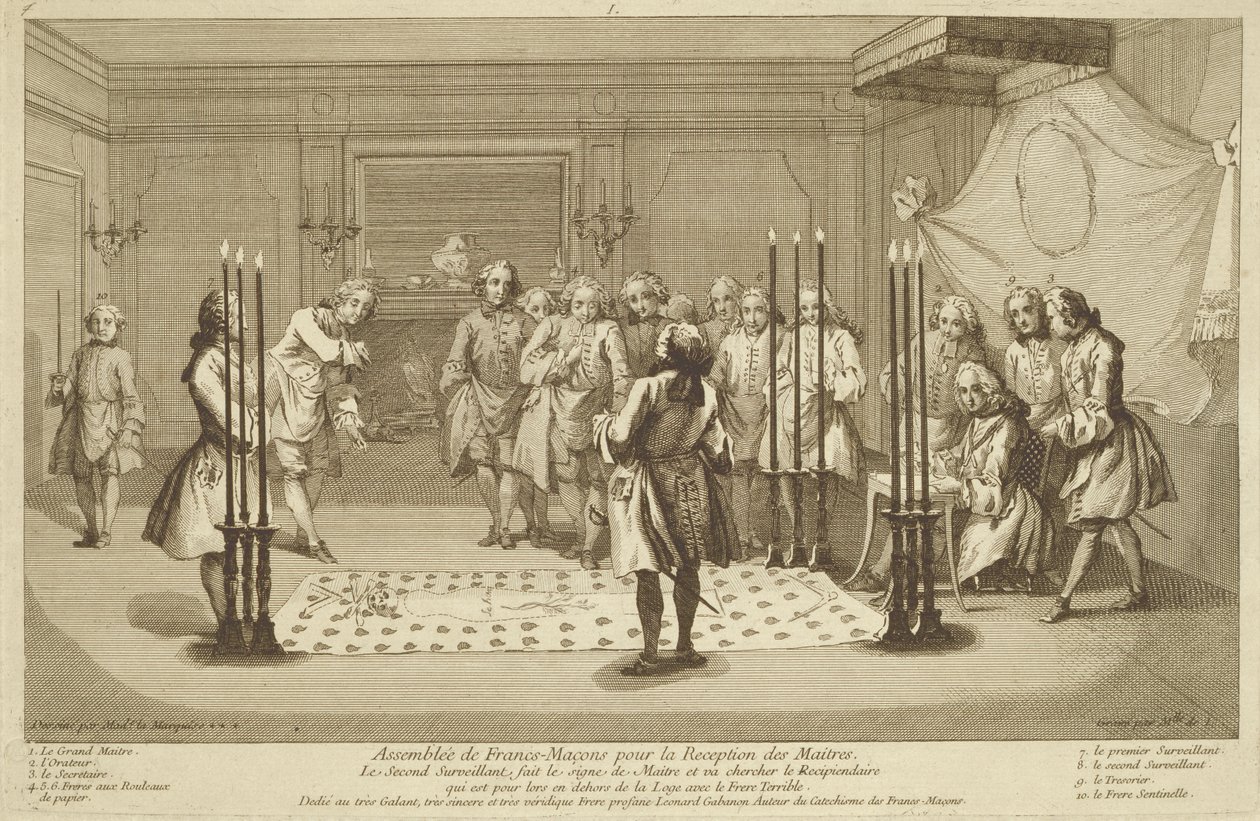 Hür Masonların Üstadın İnisiyasyonundan Önce Meclisi, Din ve Gelenek Törenlerinden C.1733 by French School