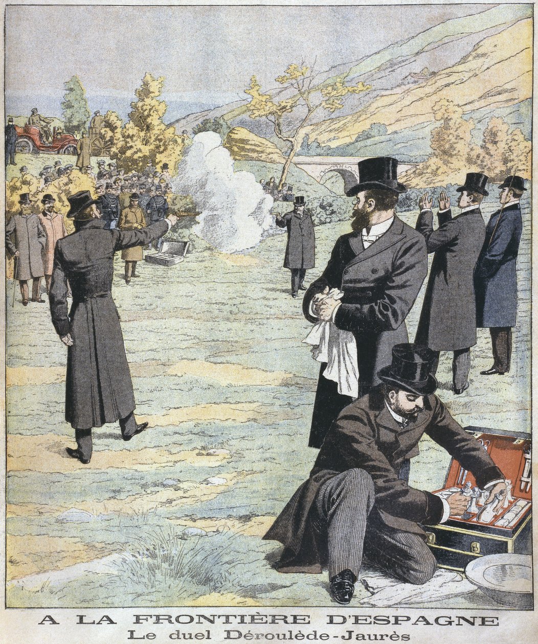 İspanya sınırında, Paul Deroulede ve Jean Jaures arasındaki düello, Le Petit Journal: Supplement illustre, 18 Aralık 1904 by French School