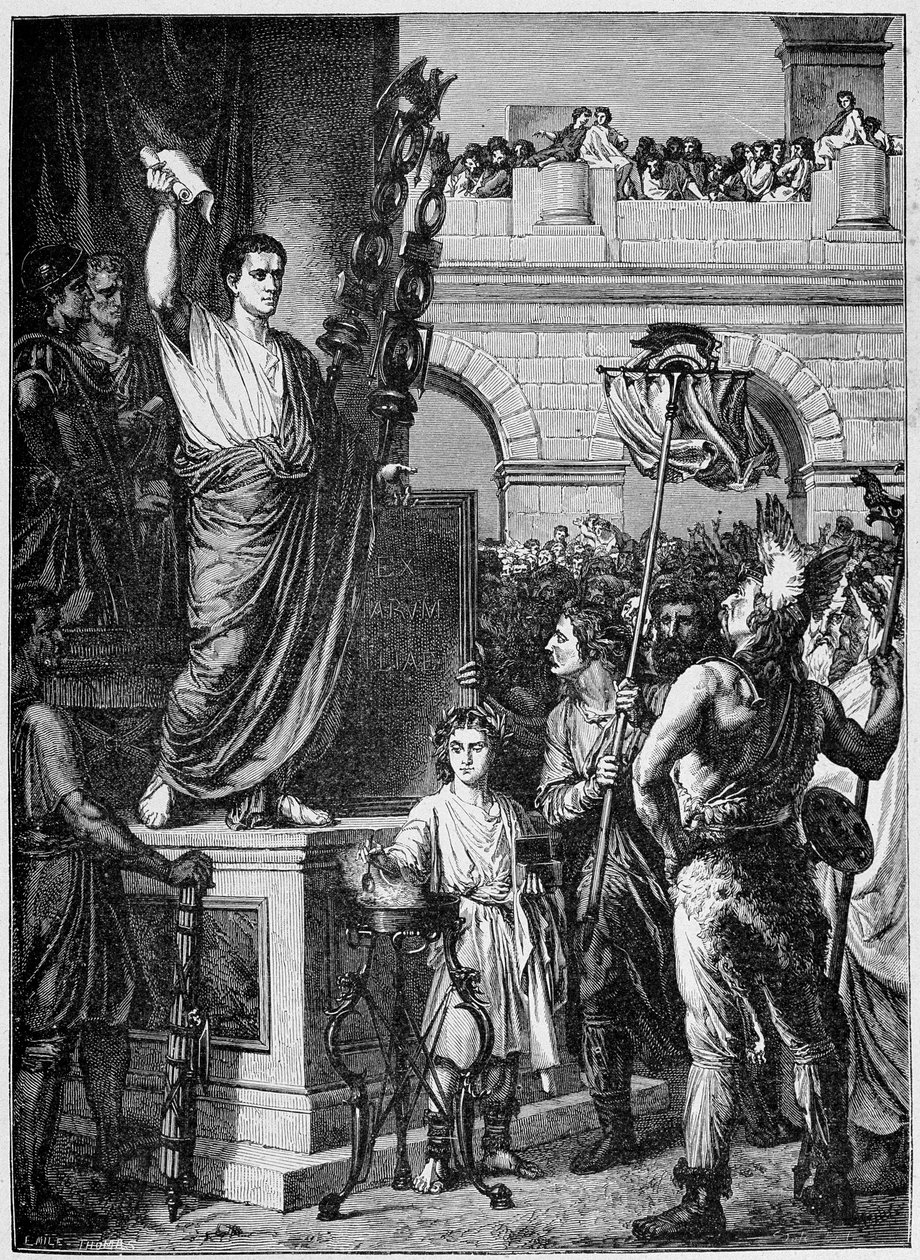 Augustus (Octavian veya Octavian) (MÖ 63 - MS 14) anayasayı Lyon