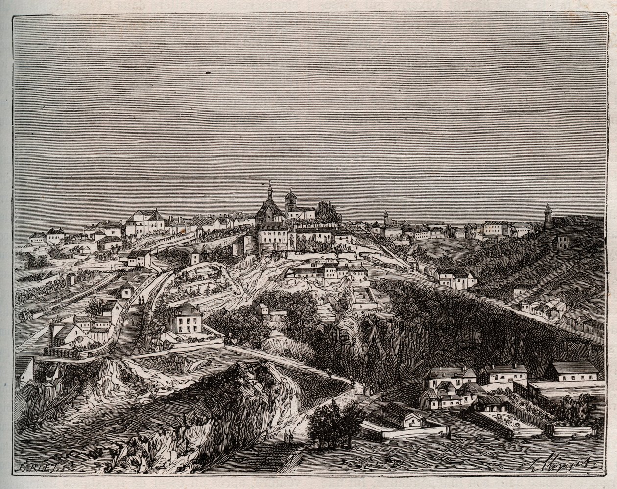 Avallon - Bourgogne-Franche-Comte - V.A. Malt-Brown tarafından “La France illustrée: coğrafya, tarih, istatistiksel yönetim” de gravür. 1884 by French School