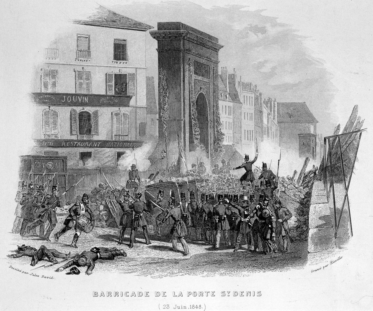 Porte Saint Denis Barikatı (23 Haziran 1848) - “Fasttes de Gardes Nationales de France”” by French School