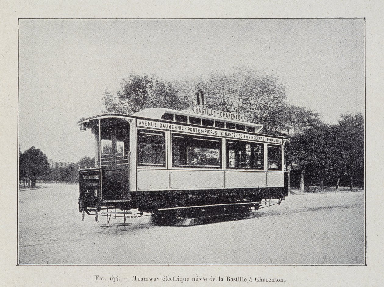 Bastille-Charenton elektrikli tramvayı - G. Davy tarafından “Elektrikle” by French School