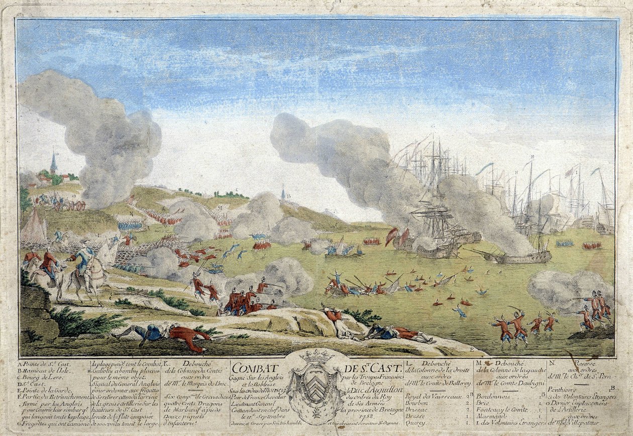 Brittany'deki Fransız birliklerinin 1758'de İngilizleri yendiği Saint Cast Savaşı. İllüstrasyon Dinan Müzesi'nde korunmaktadır. by French School