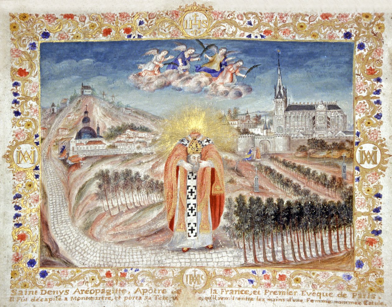 Başı kesilen Saint Denis, Saint Denis'e yürüyor by French School
