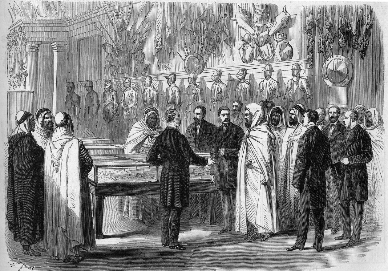 Ben Mahi Ed Din Abd El Kader (Abd El-Kader) (1808 - 1883) Cezayir Emiri 18 Temmuz'da Topçu Müzesi'ni ziyaret ediyor by French School