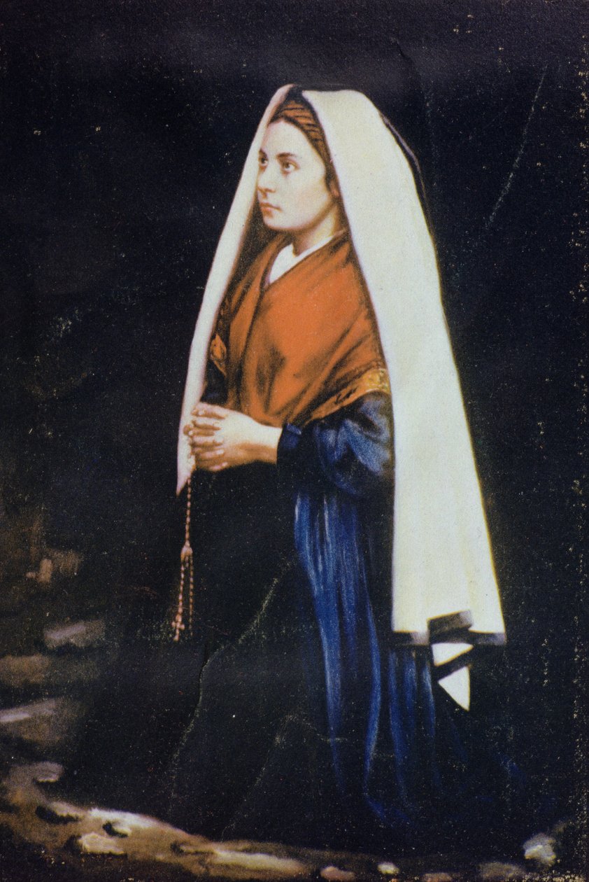 Bernadette Soubirous, 19. yüzyılın sonlarına ait bir tablodan (karta monte edilmiş renkli fotoğraf) by French School