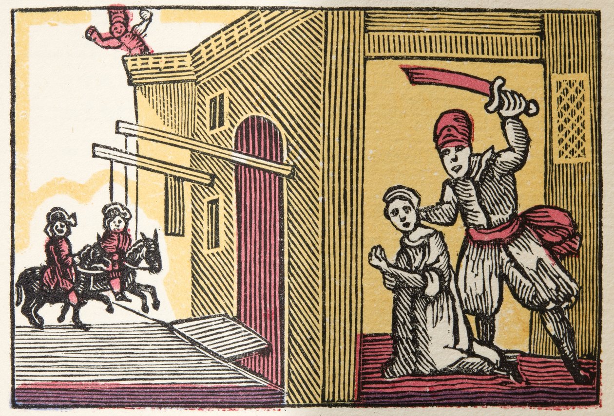 Mother Goose, With Morals, M Perrault, pub tarafından anlatılan Geçmiş Zamanlardan veya Öykülerden Mavi Sakal. 1925 (el renkli tahta baskı) by French School