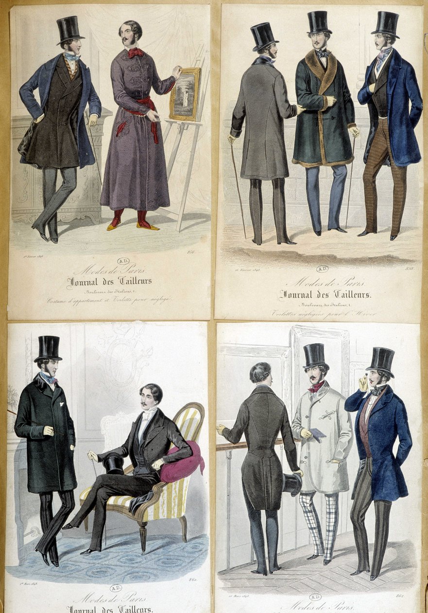 1848 tarihli “Journal des terziler”den erkek modasını gösteren panolar. by French School